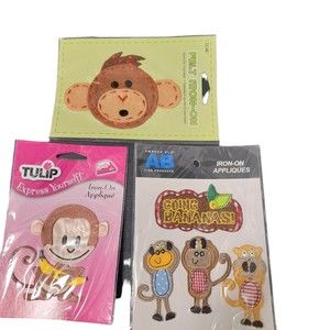 Lot Of 3 Amanda Blu Multicolor Iron‎ On Appliques Going Bananas Monkey Patches
